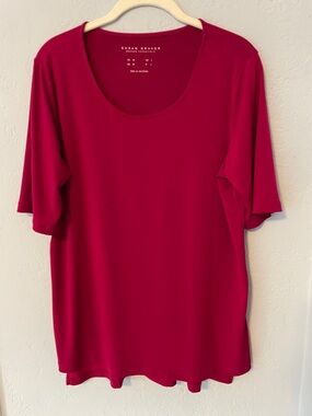 Susan Graver Short Sleeve Scoop Neck Top - Fuchsia